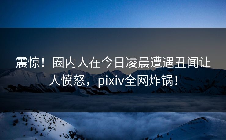 震惊！圈内人在今日凌晨遭遇丑闻让人愤怒，pixiv全网炸锅！